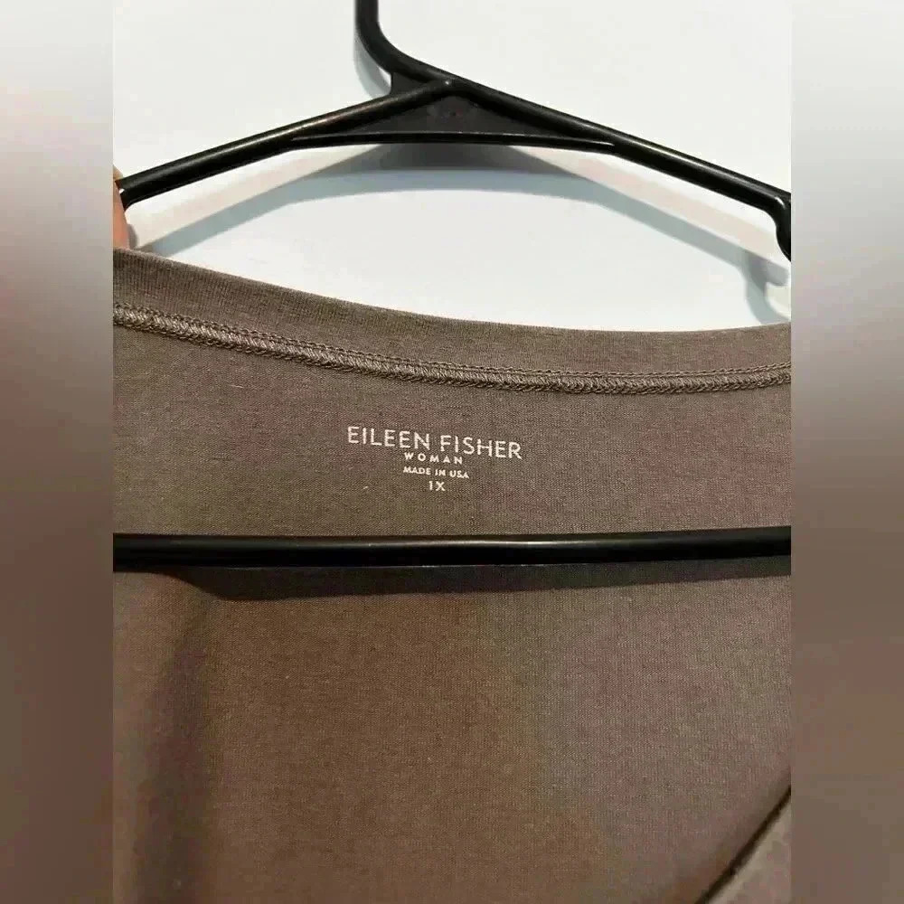Eileen Fisher Womens Gray Top Short Sleeve size 1x cotton/Lycra Pit- 22'' - Picture 2 of 4